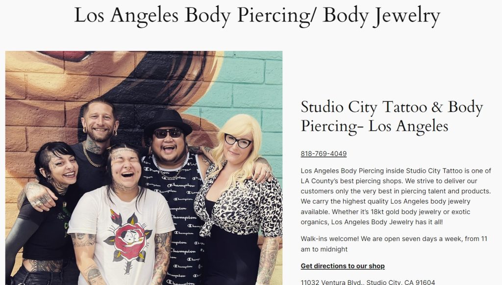 los angeles body piercing website
